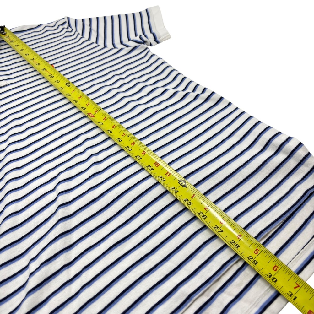 Polo Ralph Lauren Shirt Men's Large White Blue Stripe Soft Ringer Polo - Picture 2 of 6